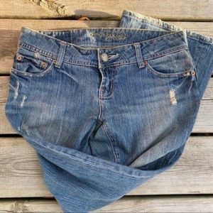 Vtg 90s American Eagle Jeans Super Low Rise Bootcut Distressed Sz 4P Hong Kong
